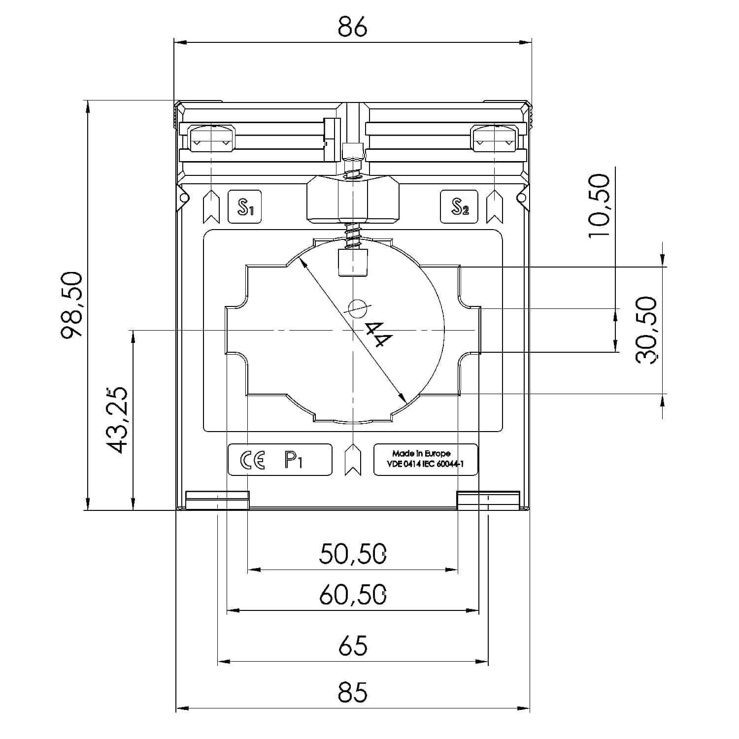 ASK 561.4 ASK plug-in current transformer, technical drawing 3