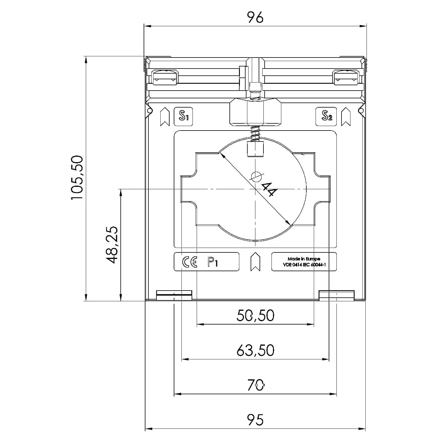 EASK 61.4, EASK – Plug-on current transformer billing measurement, technical drawing 3